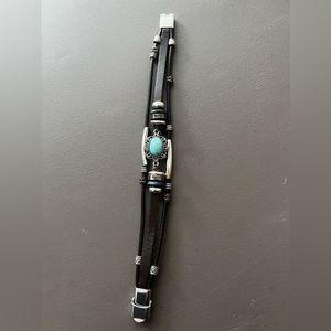 Leather snap Closure Bracelet with Turquoise Stone